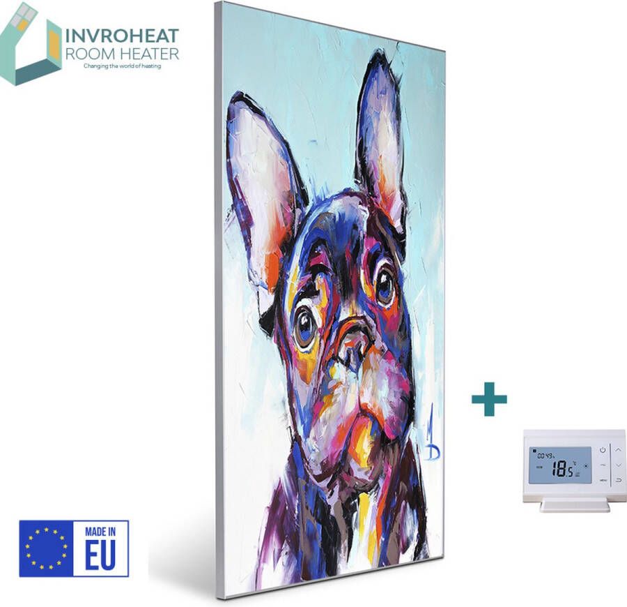 Invroheat infrarood verwarmingspaneel Dog Art 800Watt 91.5x61cm Een paneel is duurzaam zeer energie efficiënt en warmt snel op afbeelding verwisselbaar Met thermostaat