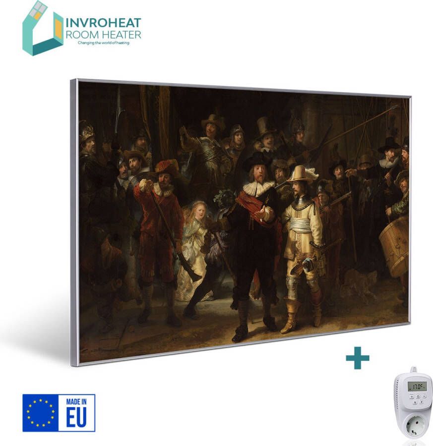 Invroheat INFRAROOD VERWARMINGSPANEEL serie Hollandse Meesters 'De Nachtwacht' van Rembrandt van Rijn- Een infrarood verwarmingspaneel is duurzaam zeer energie efficient en warmt snel op- zonder thermostaat 650W