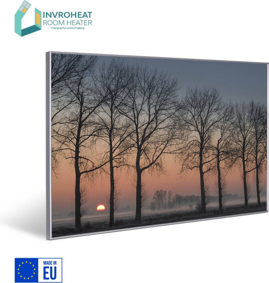 Invroheat infrarood paneel Zonsopkomst polderlandschap 800Watt 91.5x61cm 16 m2 afbeelding verwisselbaar duurzaam en energiezuinig