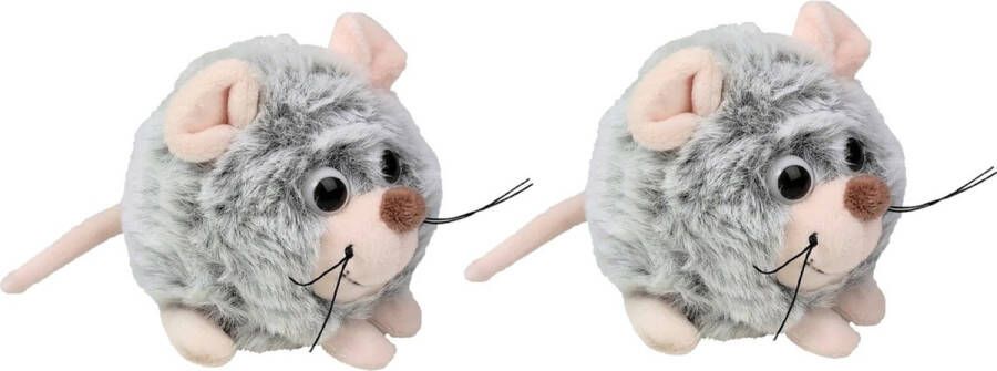 Inware pluche muis muizen knuffeldier 2x grijs lopend 9 cm Dieren knuffels