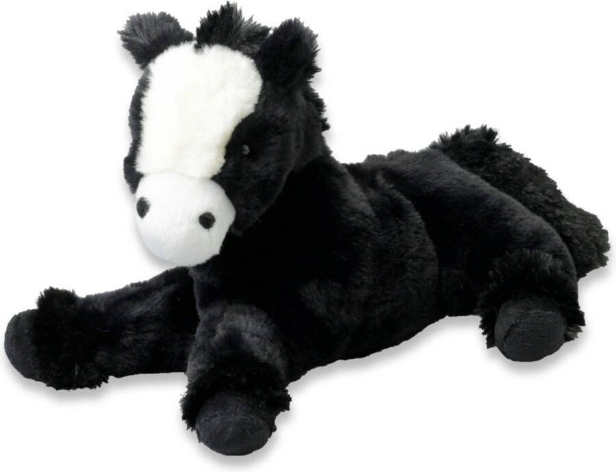 Imware Inware Pluche paard knuffel liggend zwart polyester 30 cm Knuffel boederijdieren