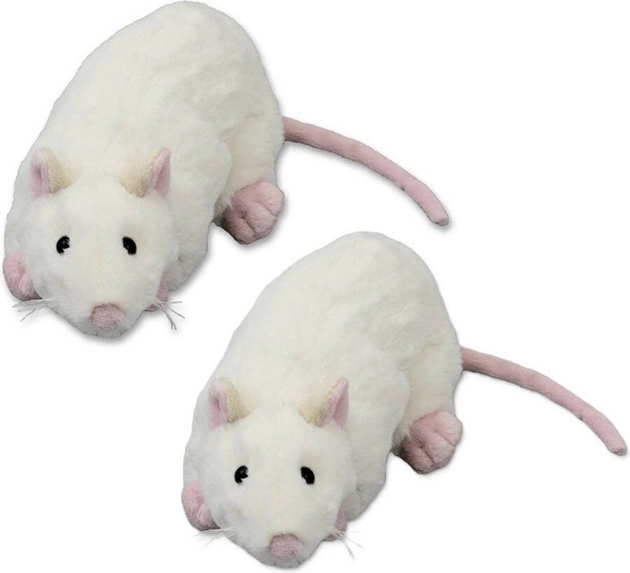 Inware pluche ratten knuffeldieren 2x wit liggend 20 cm Dieren knuffels