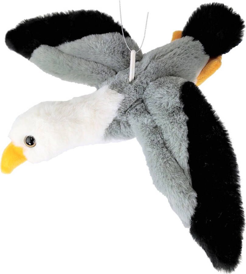Imware Inware pluche zeemeeuw knuffeldier grijs wit zwart vliegend 25 cm Vogel knuffels