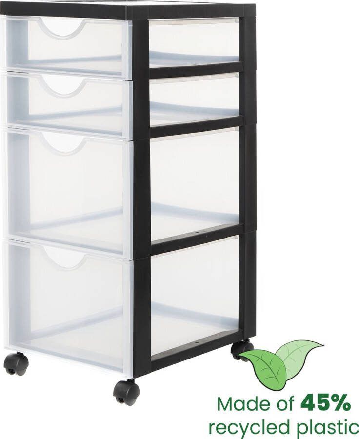 IRIS Easygrip Chest ladekast 2 lades x 15L 2 lades x 7 5L Kunststof Zwart Transparant Met wieltjes