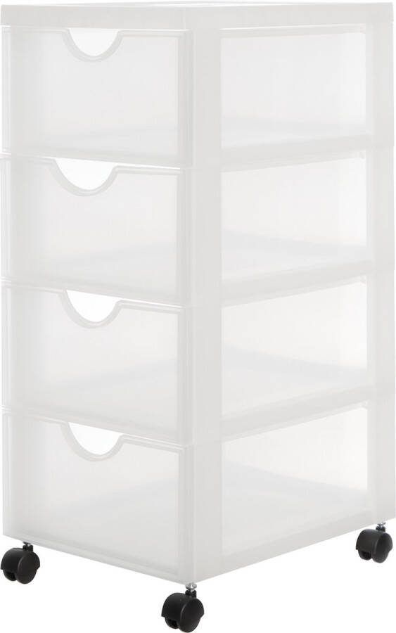 IRIS Easygrip Chest ladekast 4 lades x 11 25L Kunststof Wit Transparant Met wieltjes