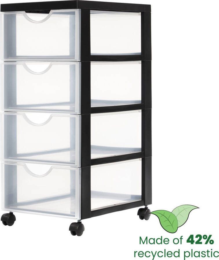 IRIS Easygrip Chest ladekast 4 lades x 11 25L Kunststof Zwart Transparant Met wieltjes