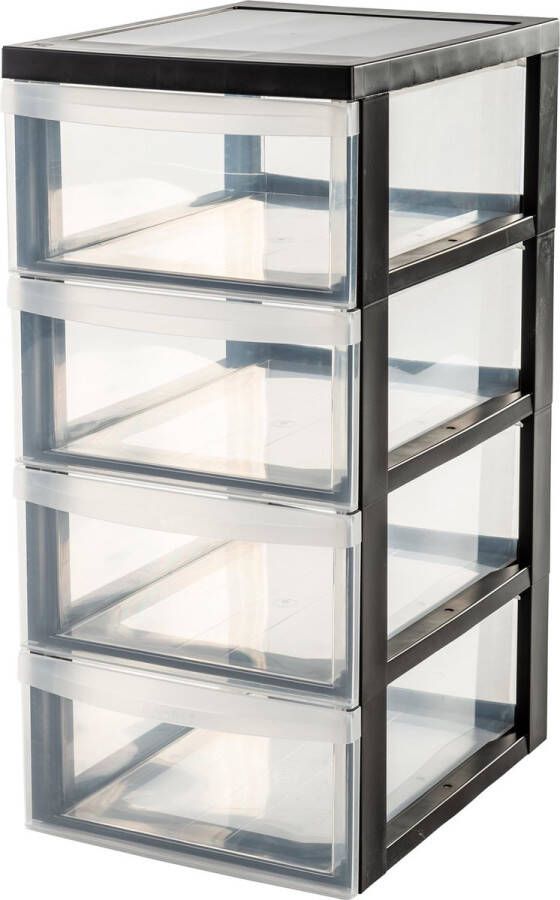 IRIS OHYAMA IRIS Design Chest ladekast 4 half diepe lades 4x 11L Kunststof Zwart Transparant Met Wielen