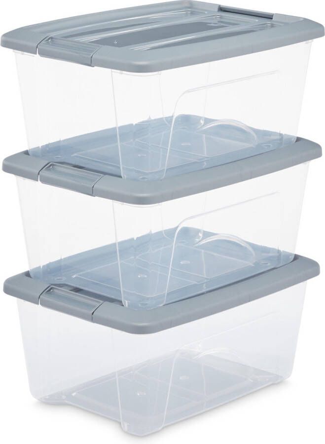IRIS OHYAMA IRIS New Topbox Opbergbox 15L Kunststof Transparant Zilvergrijs Set van 3