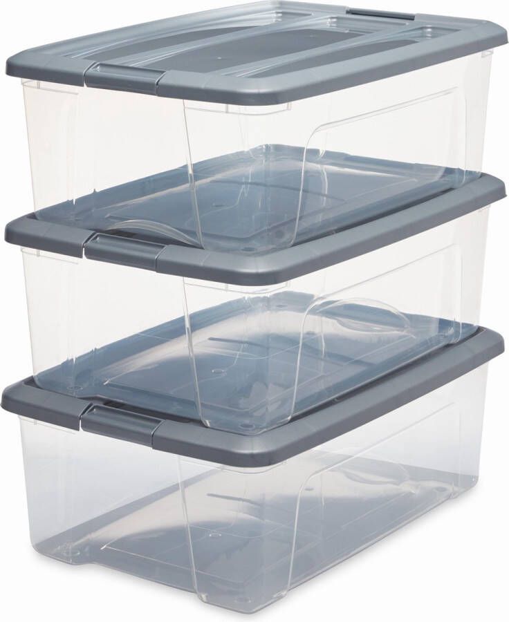 IRIS OHYAMA IRIS New Topbox Opbergbox 30L Kunststof Transparant Zilvergrijs Set van 3