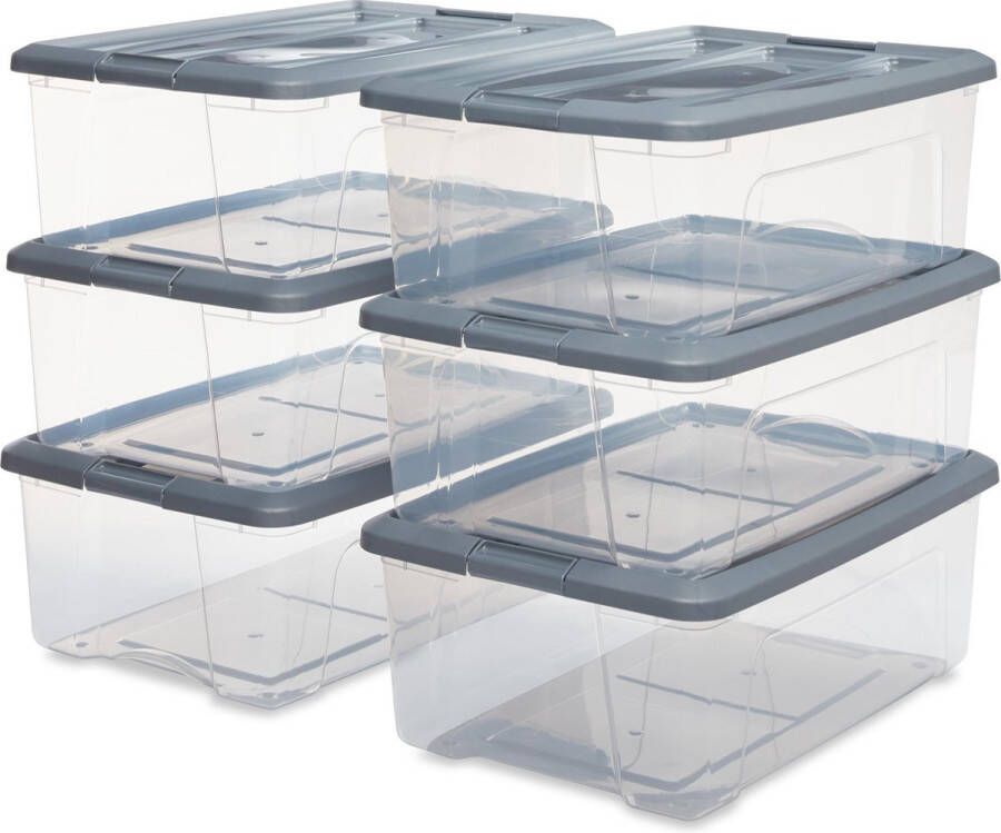 IRIS OHYAMA IRIS New Topbox Opbergbox 30L Kunststof Transparant Zilvergrijs Set van 6
