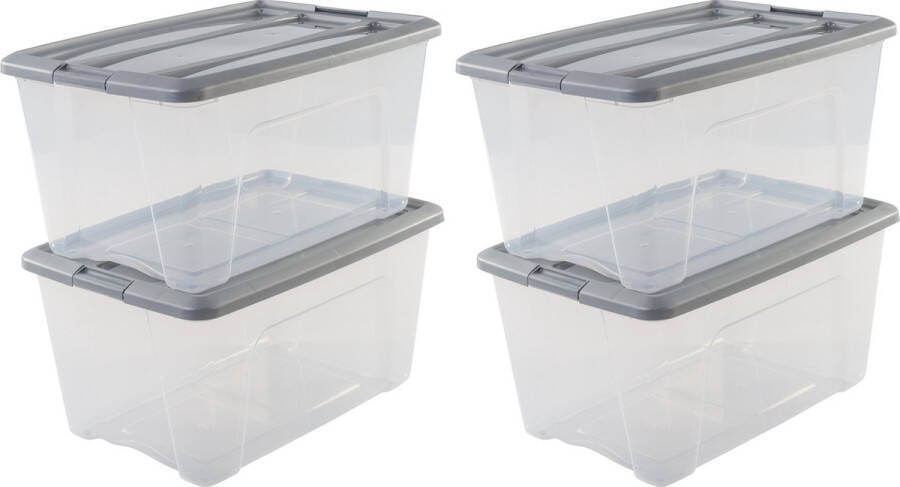 IRIS OHYAMA IRIS New Topbox Opbergbox 45L Kunststof Transparant Zilvergrijs Set van 4