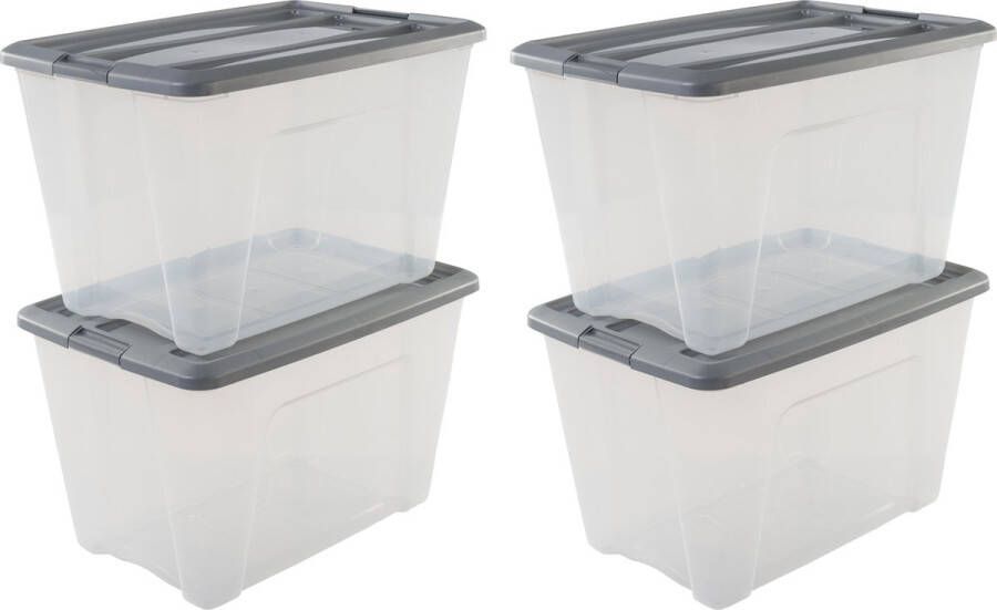 IRIS OHYAMA IRIS New Topbox Opbergbox 60L Kunststof Transparant Silver Set van 4