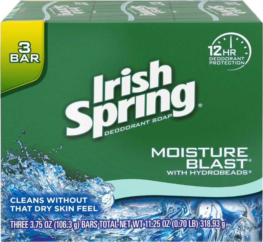 Irish Spring Deodorant Soap Moisture Blast 3 Bars 3 stuks