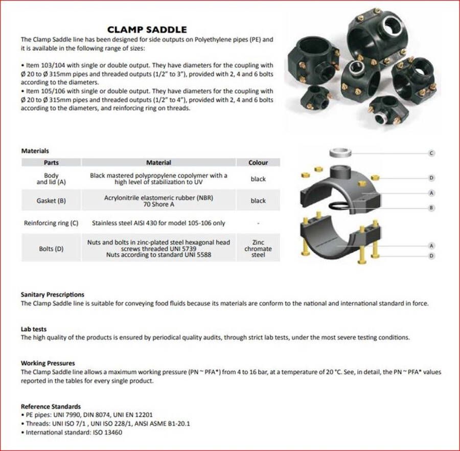 Irritec PP aanboorzadel met RVS verstevigingsring 2 stuks staalverzinkte bouten 50 mm x 1 bi.dr. PN16