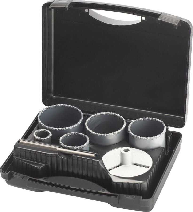 Irwin Set TCT gatenzagen 5PCS voor steen in koffer 33 53 68 73 en 83mm. Diepte 83mm. Inclusief adaptor