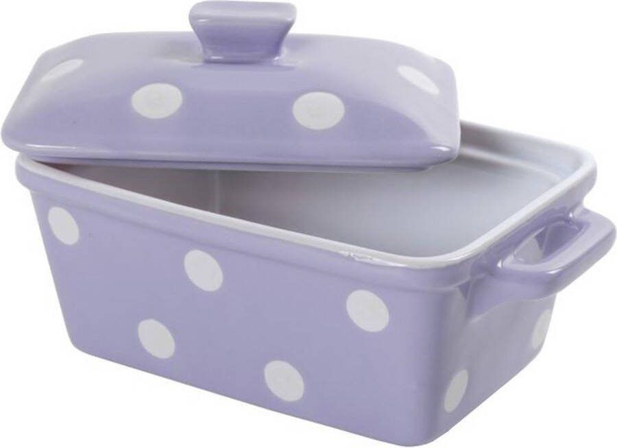 Isabelle rose lila met witte stippen botervloot met deksel 16 5 × 10 × 8 cm