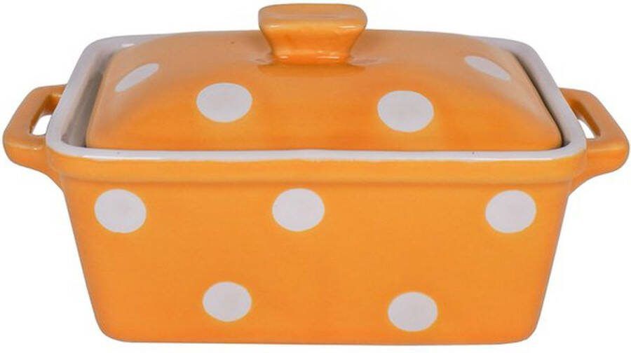 Isabelle rose Mosterd Geel botervloot met witte stippen met deksel 16 5 × 10 × 8 cm