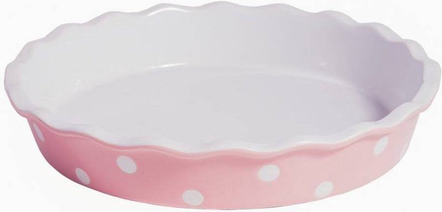 Isabelle rose roze met witte stippen ronde keramieken taartvorm D 26 5 cm H 5 cm