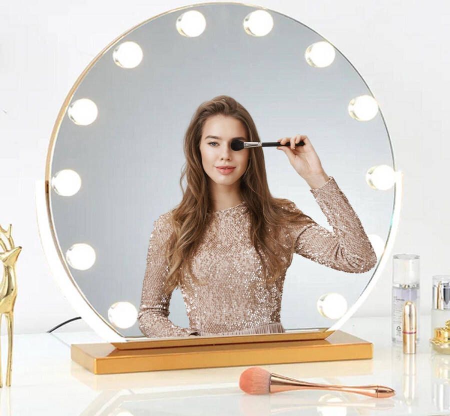 Isallure Hollywood make up spiegel makeup spiegel make up spiegel met verlichting – 50x48 cm Dimbaar 3 Lichtstanden – goud