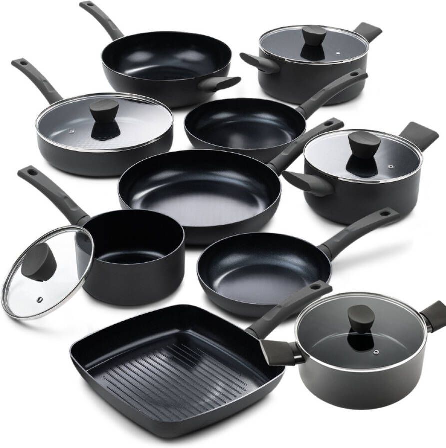 ISENVI Avon Chef Encore Pannenset 10 delig Ergo grepen Antraciet Keramisch 100% PFAS PTFE en PFOA vrij 100% duurzaam Unieke Antiaanbaklaag Non-stick bodem Vaatwasbestendig Geschikt voor alle warmtebronnen inclusief inductie