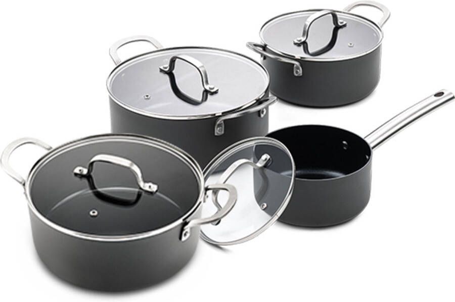 ISENVI Murray Keramische Kookpannenset Extra 4 delig RVS Antraciet Keramisch 100% PFAS PTFE en PFOA vrij 100% duurzaam Unieke Antiaanbaklaag Non-stick bodem Vaatwasbestendig Geschikt voor alle warmtebronnen inclusief inductie