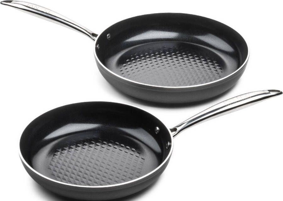 ISENVI Victoria Forged combideal 2 delig Koekenpannen RVS Antraciet Keramisch 100% PFAS PTFE en PFOA vrij 100% duurzaam Unieke Antiaanbaklaag Non-stick bodem Vaatwasbestendig* Geschikt voor alle warmtebronnen inclusief inductie