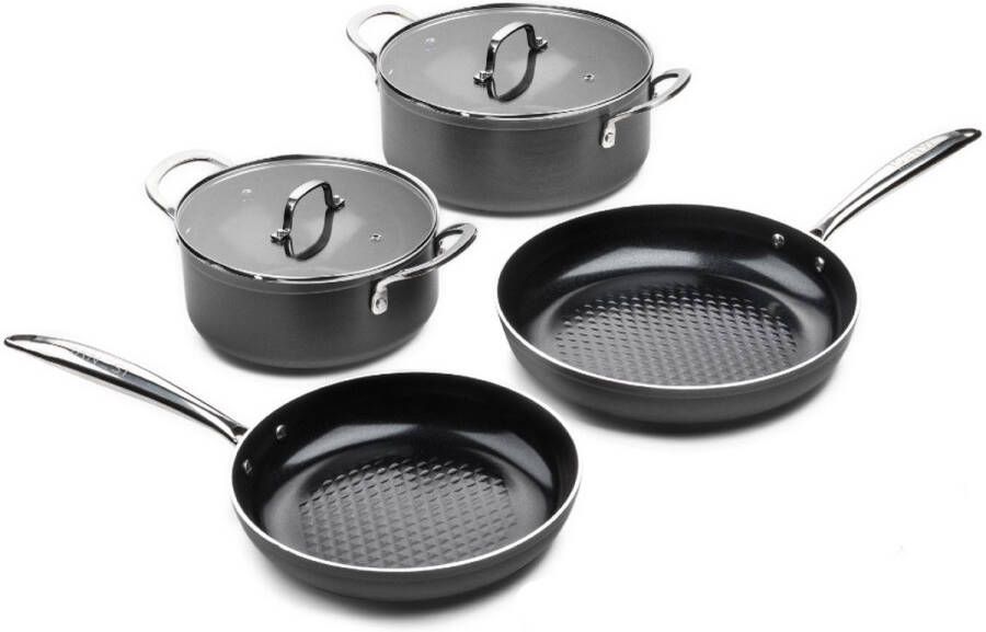 ISENVI Victoria Forged Super Combi Pannenset 4 delig RVS grepen Antraciet Keramisch 100% PFAS PTFE en PFOA vrij 100% duurzaam Unieke Antiaanbaklaag Non-stick bodem Vaatwasbestendig* Geschikt voor alle warmtebronnen + inductie