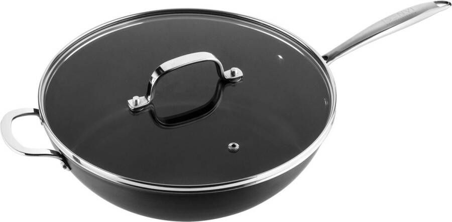 ISENVI Victoria Forged keramische wokpan met deksel 32CM RVS greep Antraciet Keramisch 100% PFAS PTFE en PFOA vrij 100% duurzaam Unieke Antiaanbaklaag Non-stick bodem Vaatwasbestendig* Geschikt voor alle warmtebronnen + inductie