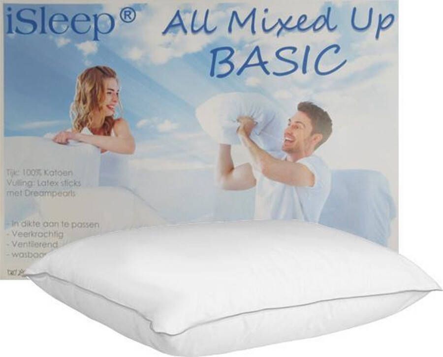 ISleep All Mixed Up Basic Puntkussen Latex Sticks met Dreampearls 1200 Gram Kussen Vulling Veerkrachtig Hoofdkussen Ventilerend & Wasbaar 60x70 cm