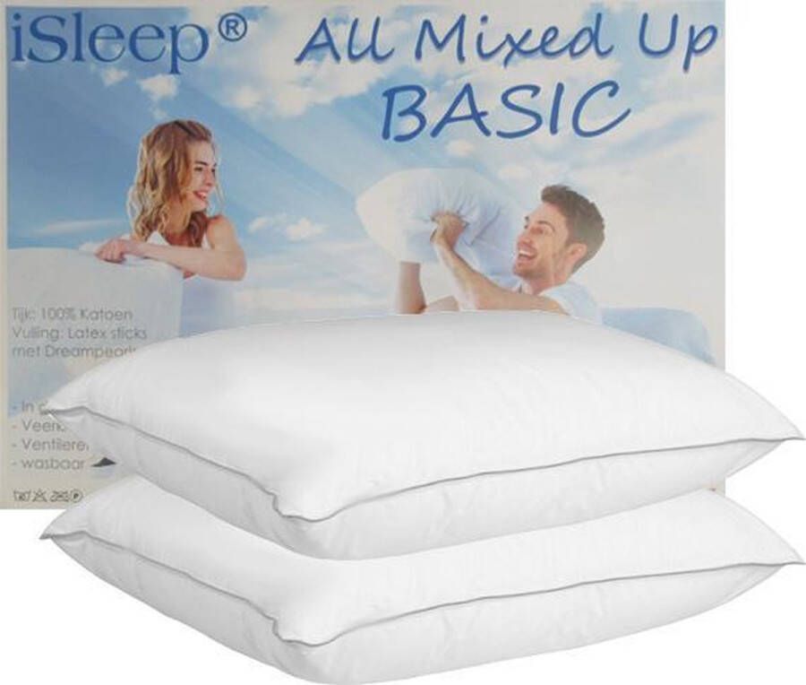 ISleep All Mixed Up Basic Set van 2 Kussens Puntkussen Latex Sticks met Dreampearls 1200 Gram Kussen Vulling Veerkrachtig Hoofdkussen Ventilerend & Wasbaar 60x70 cm 2 Stuks