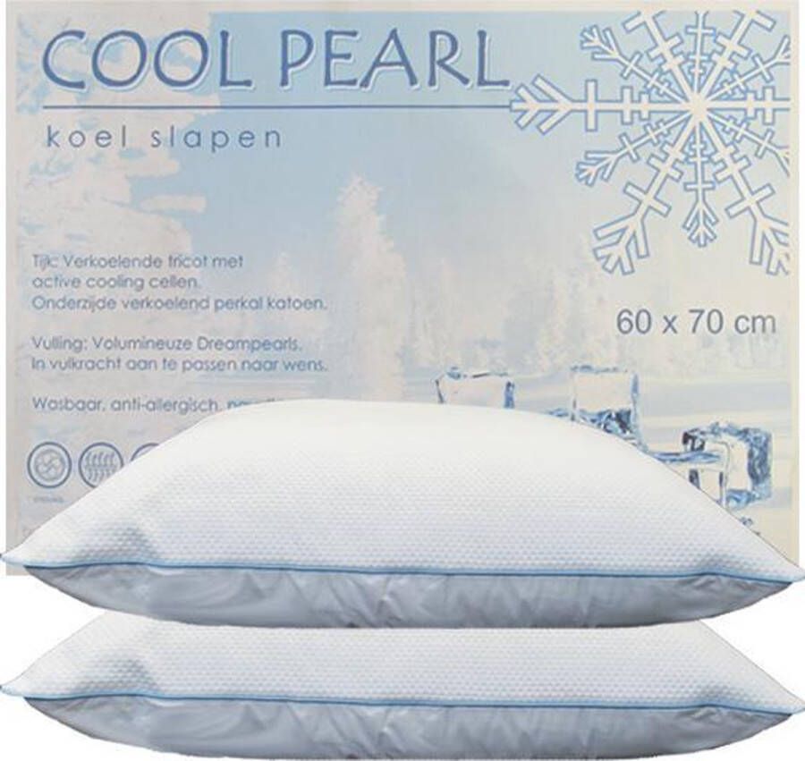 ISleep Cool Pearl Hoofdkussen SET van 2 Kussens Koel Slapen Actief Verkoelende Tijk Ventilerend Anti Allergisch & Wasbaar 60x70 cm 2 Stuks