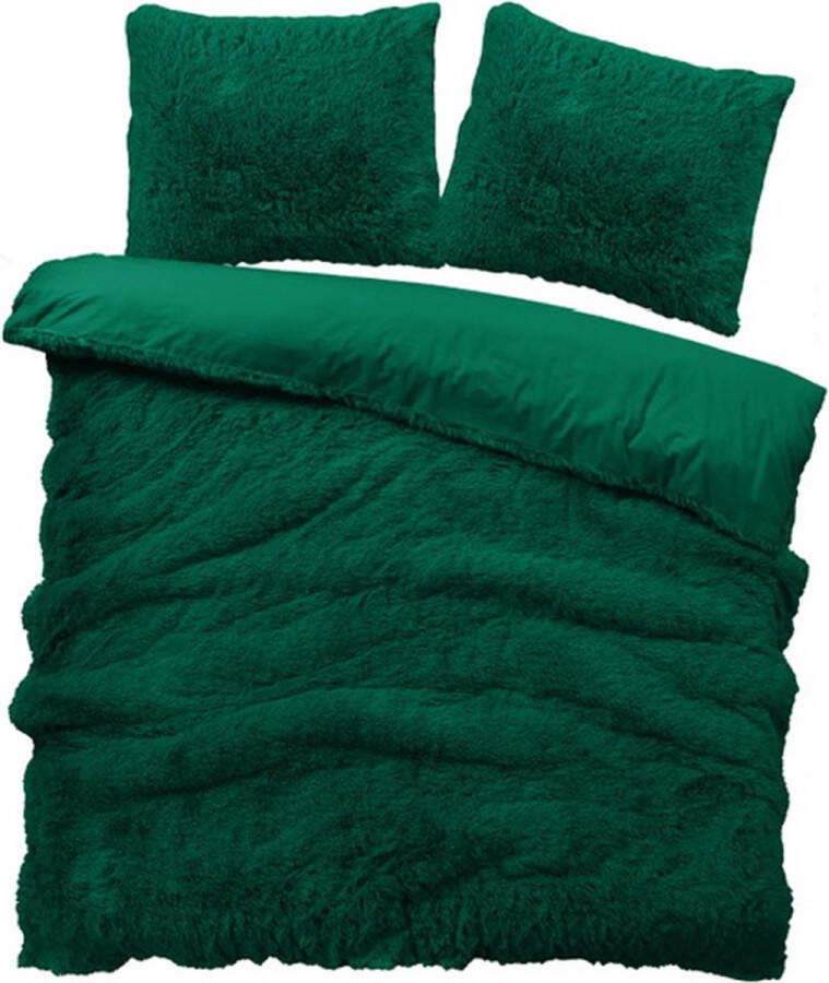 ISleep Dekbedovertrek Teddy Plush Tweepersoons 200x200 220 cm Donker Groen