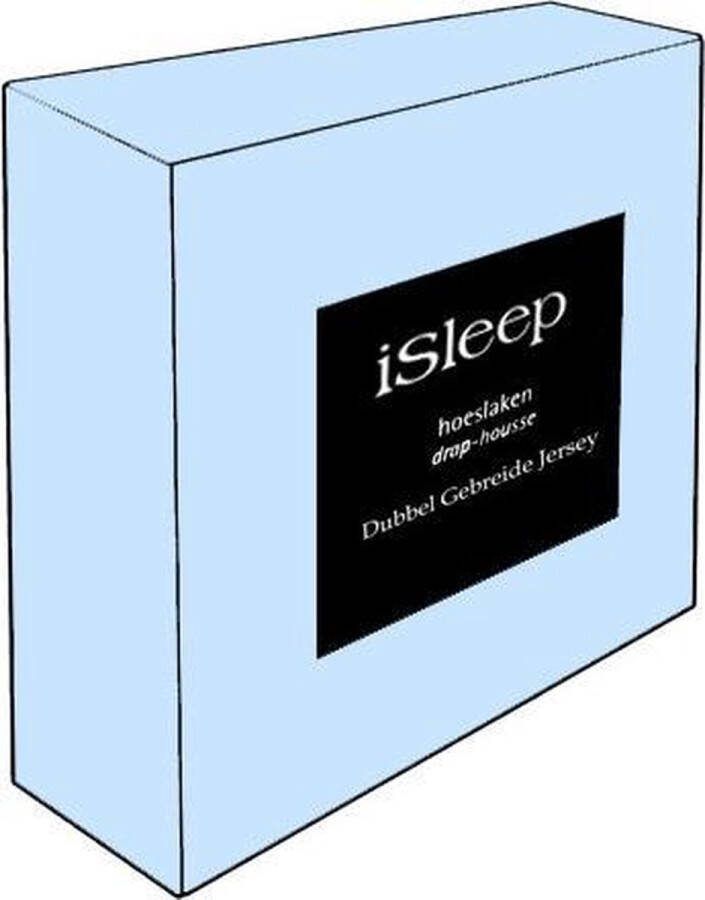 ISleep Dubbel Jersey Hoeslaken Litsjumeaux XXL 210x220 230 cm Licht Blauw