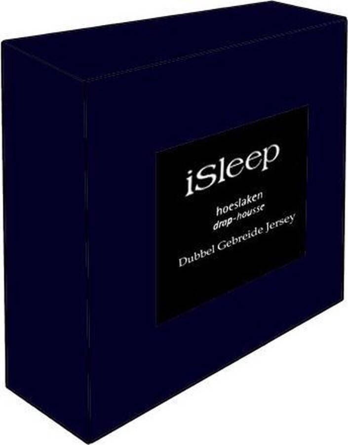 ISleep Dubbel Jersey Hoeslaken Litsjumeaux XXL 210x220 230 cm Donker Blauw