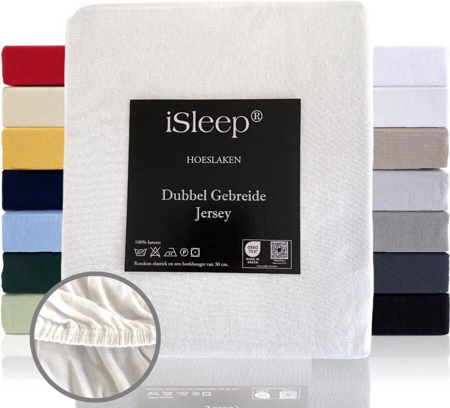 ISleep Dubbel Jersey Hoeslaken Tweepersoons 130 140x200 cm Wit