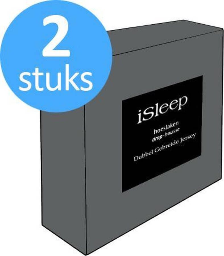 ISleep Dubbel Jersey Hoeslaken Voordeelset (2 Stuks) Eenpersoons 80 90x200 cm Antraciet