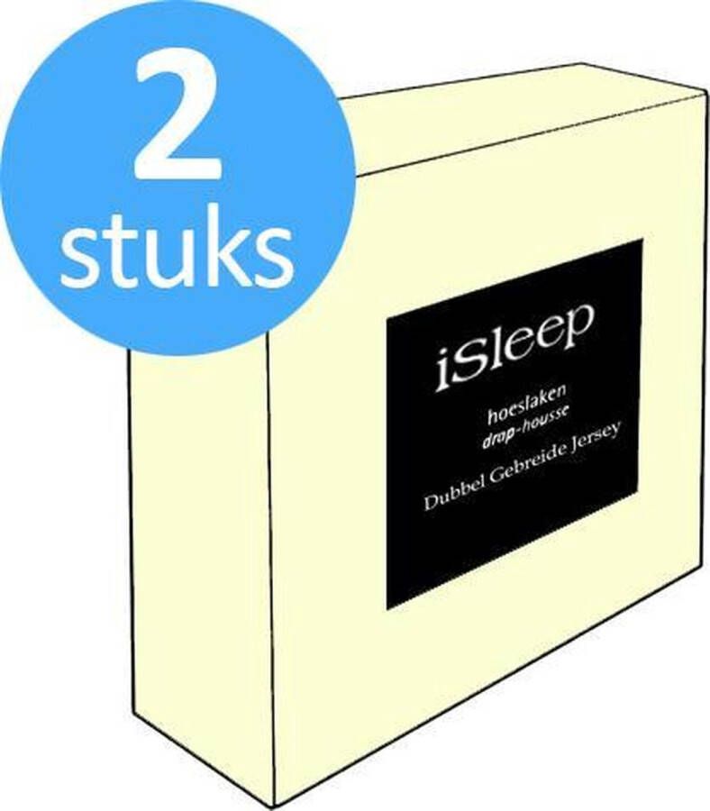 ISleep Dubbel Jersey Hoeslaken Voordeelset (2 Stuks) Eenpersoons 80 90x200 cm Creme