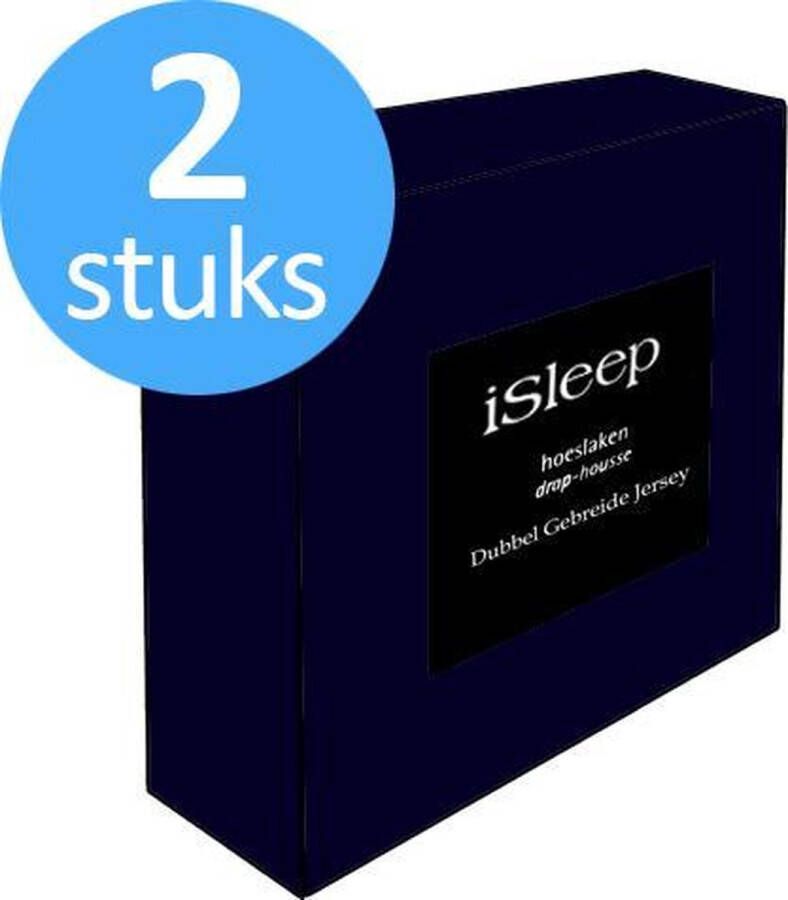 ISleep Dubbel Jersey Hoeslaken Voordeelset (2 Stuks) Eenpersoons 80 90x200 cm Donker Blauw