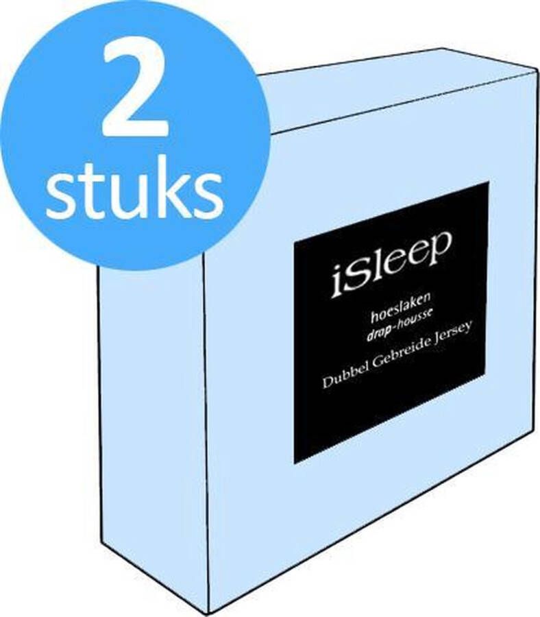 ISleep Dubbel Jersey Hoeslaken Voordeelset (2 Stuks) Eenpersoons 80 90x200 cm Licht Blauw