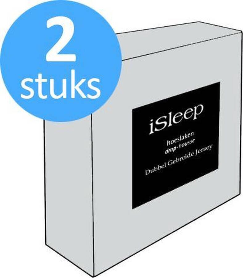 ISleep Dubbel Jersey Hoeslaken Voordeelset (2 Stuks) Eenpersoons 80 90x200 cm Licht Grijs