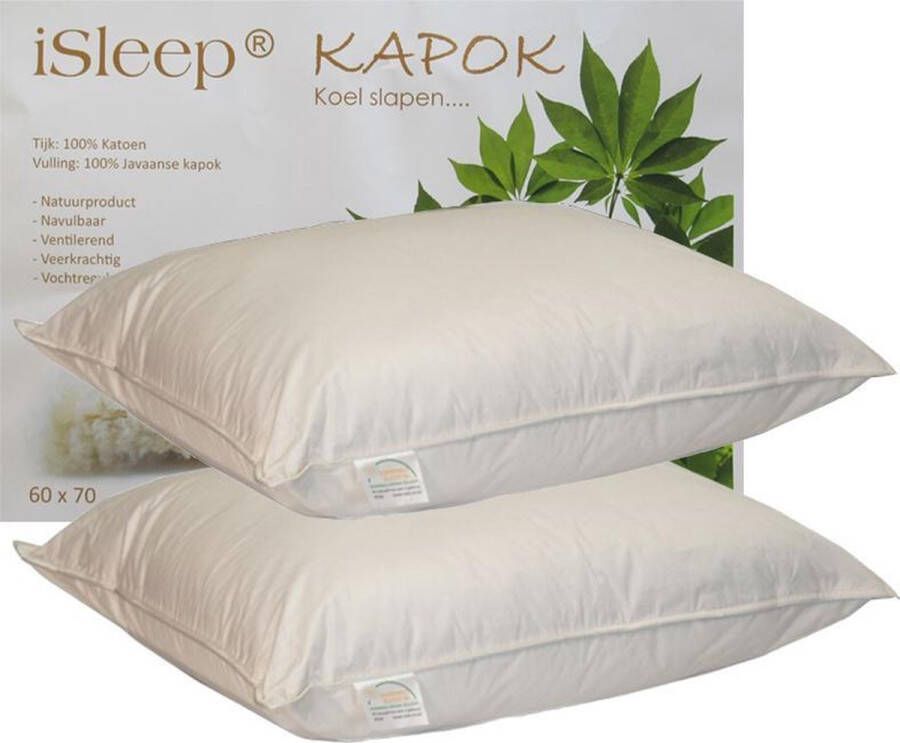 ISleep Kapok Hoofdkussen Set (2 Stuks) 100% Kapok (1100 gram) 60x70 cm