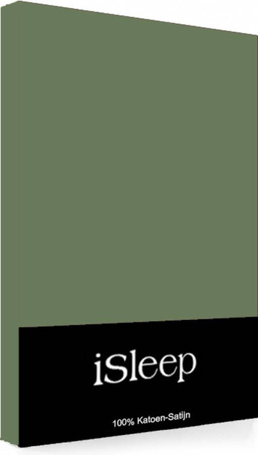 ISleep Satijn-Katoen Hoeslaken Eenpersoons 90x200+30 cm Groen