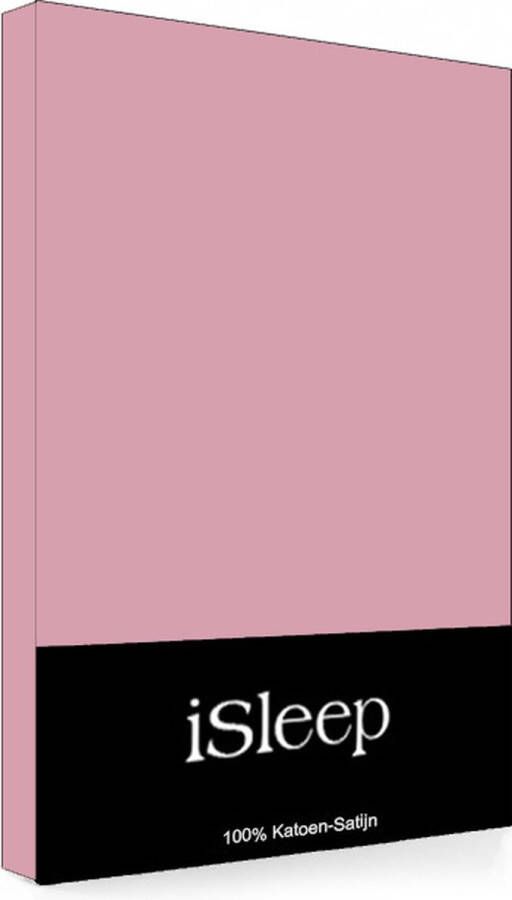 ISleep Satijn-Katoen Hoeslaken Eenpersoons 90x200+30 cm Roze