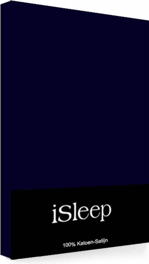 ISleep Satijn-Katoen Hoeslaken Hoge Hoek Eenpersoons 90x220+40 cm Donker Blauw