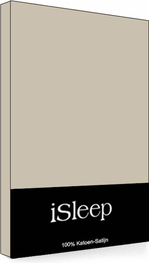ISleep Satijn-Katoen Hoeslaken Hoge Hoek Tweepersoons 140x200+40 cm Medium Beige