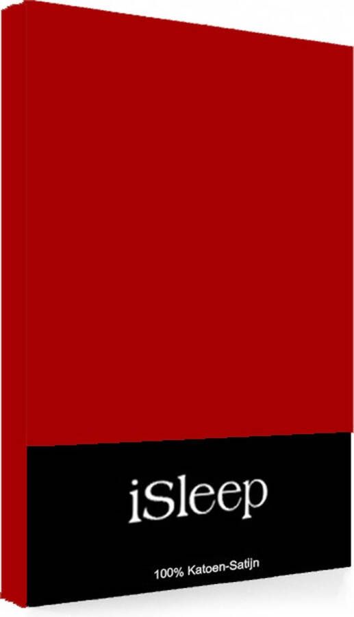 ISleep Satijn-Katoen Hoeslaken Litsjumeaux 180x200+40 cm Rood