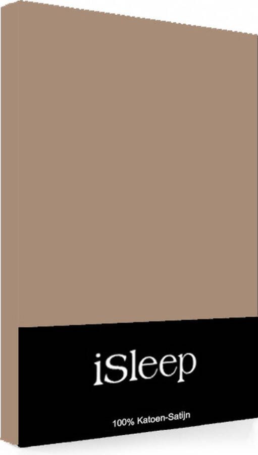 ISleep Satijn-Katoen Hoeslaken Litsjumeaux 180x220+40 cm Bruin