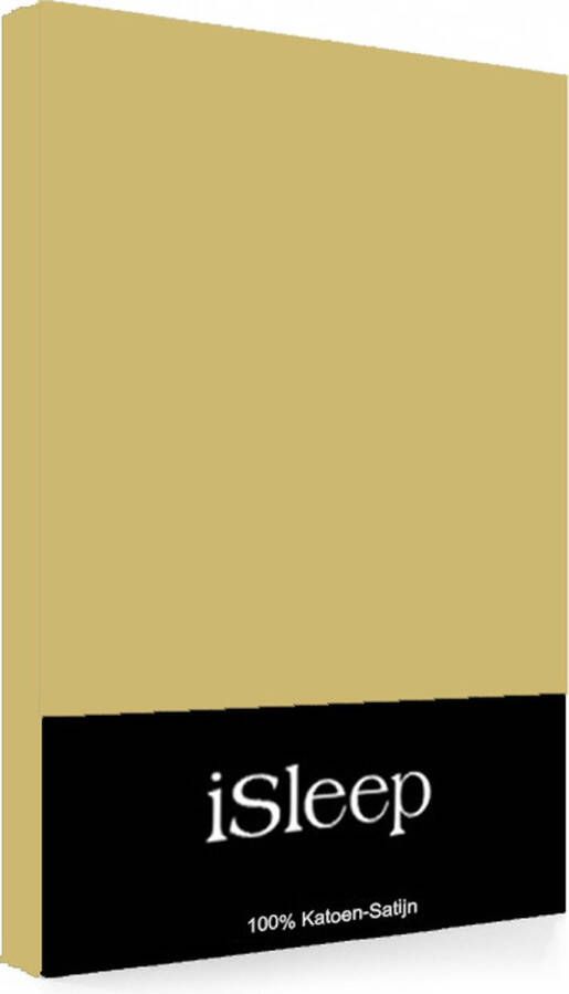 ISleep Satijn-Katoen Hoeslaken Litsjumeaux 180x220+40 cm Geel