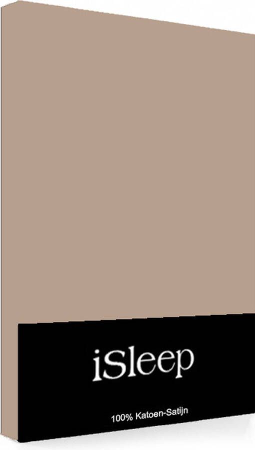 ISleep Satijn-Katoen Hoeslaken Litsjumeaux 180x220+40 cm Licht Bruin