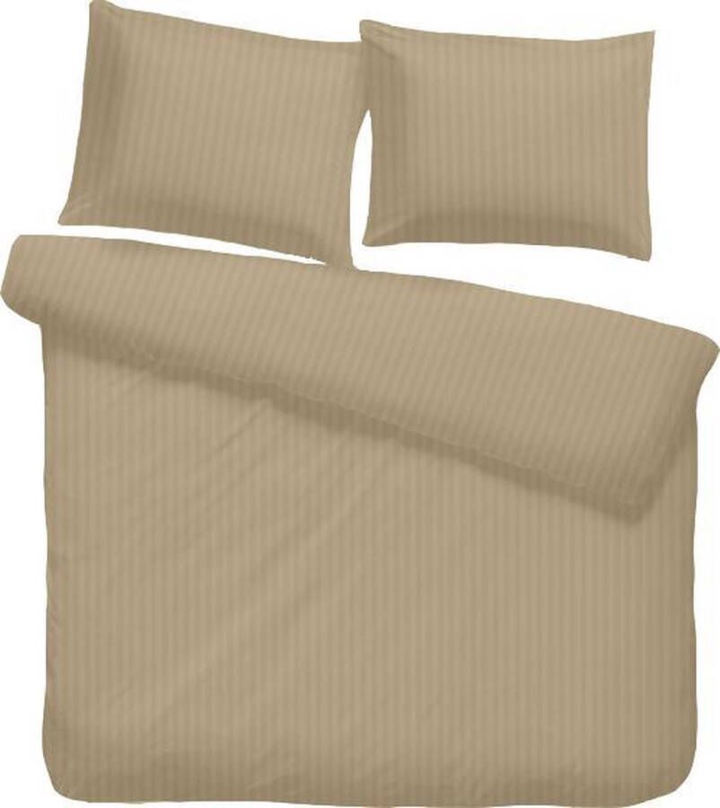 ISleep Satijnstreep Dekbedovertrek Eenpersoons 140x200 220 cm Medium Beige